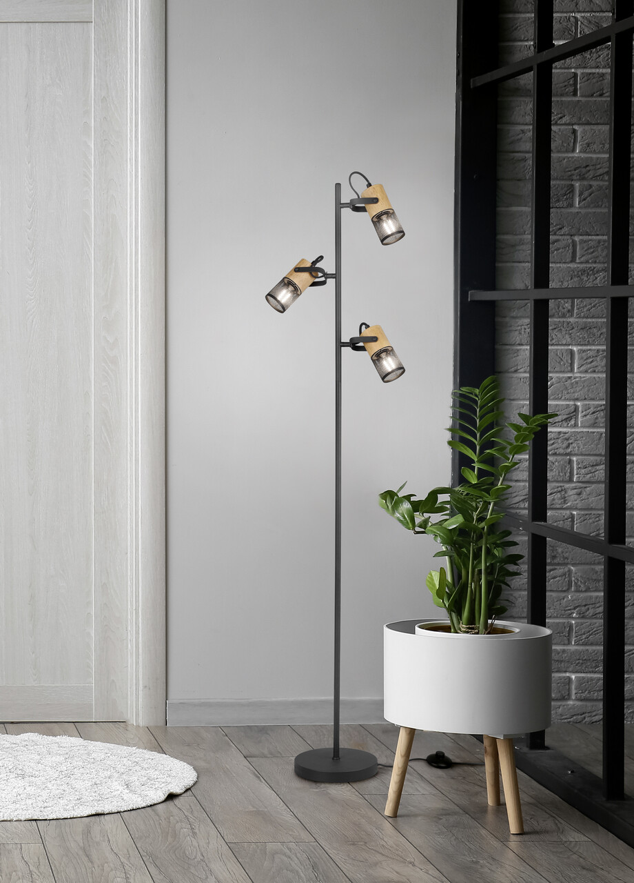 Lampadar Tosh, TRIO, 23x150 cm, 15W, 3x E14, metal, negru mat/natur - imagine 6
